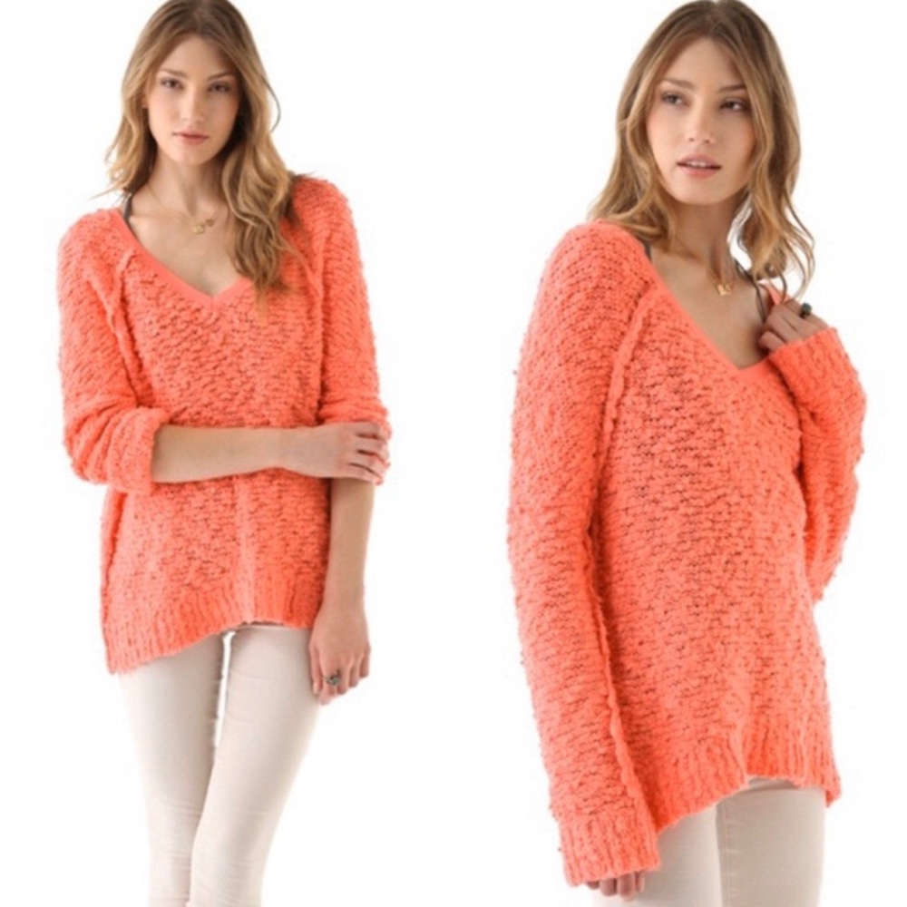 FREE PEOPLE Shaggy Bear Songbird Pullover in Coral